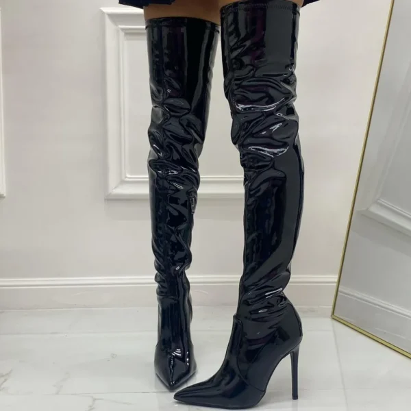 Primi Tacchi Wendy - Stivale Donna Lucido Alto Punta Cerniera Tacco Spillo Elegante Sale