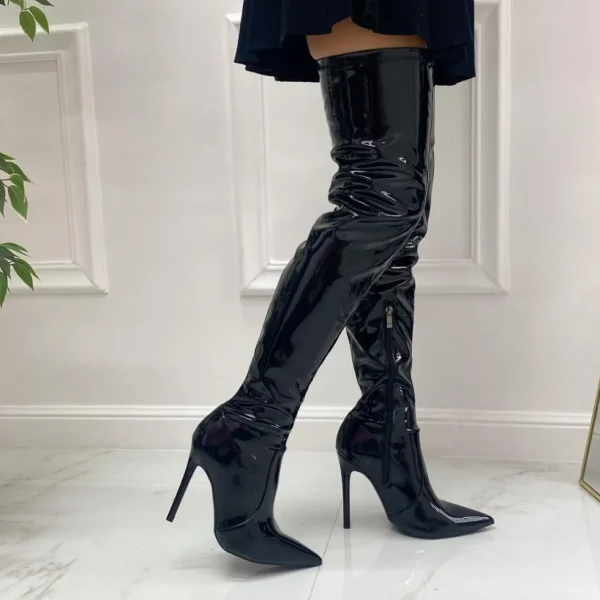 Primi Tacchi Wendy - Stivale Donna Lucido Alto Punta Cerniera Tacco Spillo Elegante Sale