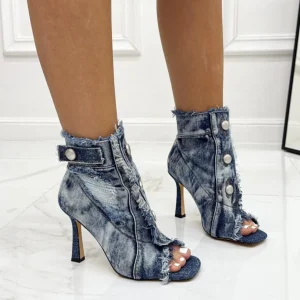 Primi Tacchi Yole - Stivaletti Donna Punta Tacco Casual Elegante Jeans Blu Fashion