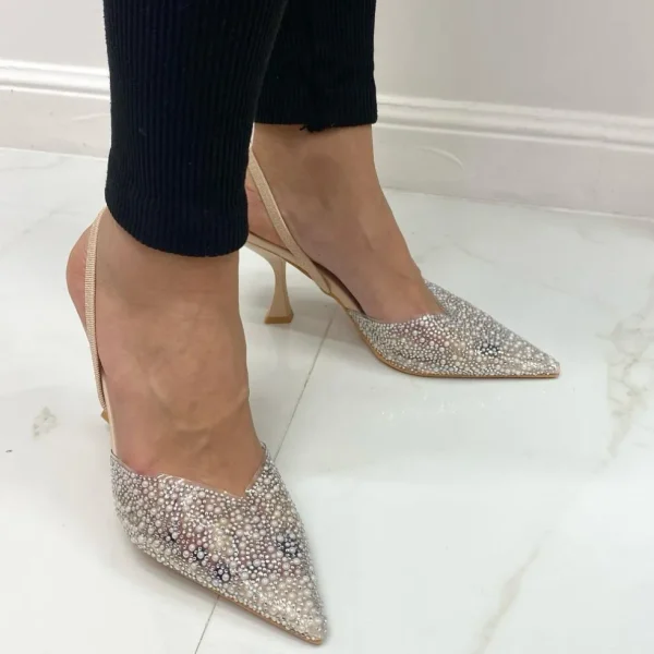 Primi Tacchi Zara - Décolleté Donna Punta Dettagli Strass Tacco Elegante Trasparent New