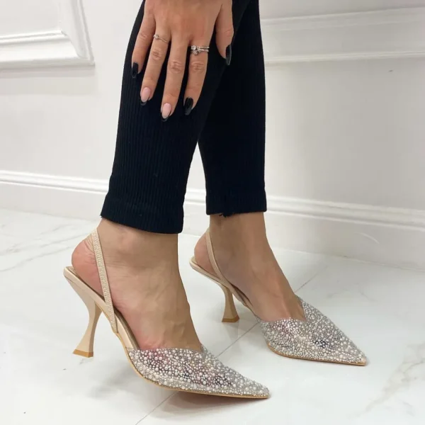 Primi Tacchi Zara - Décolleté Donna Punta Dettagli Strass Tacco Elegante Trasparent New